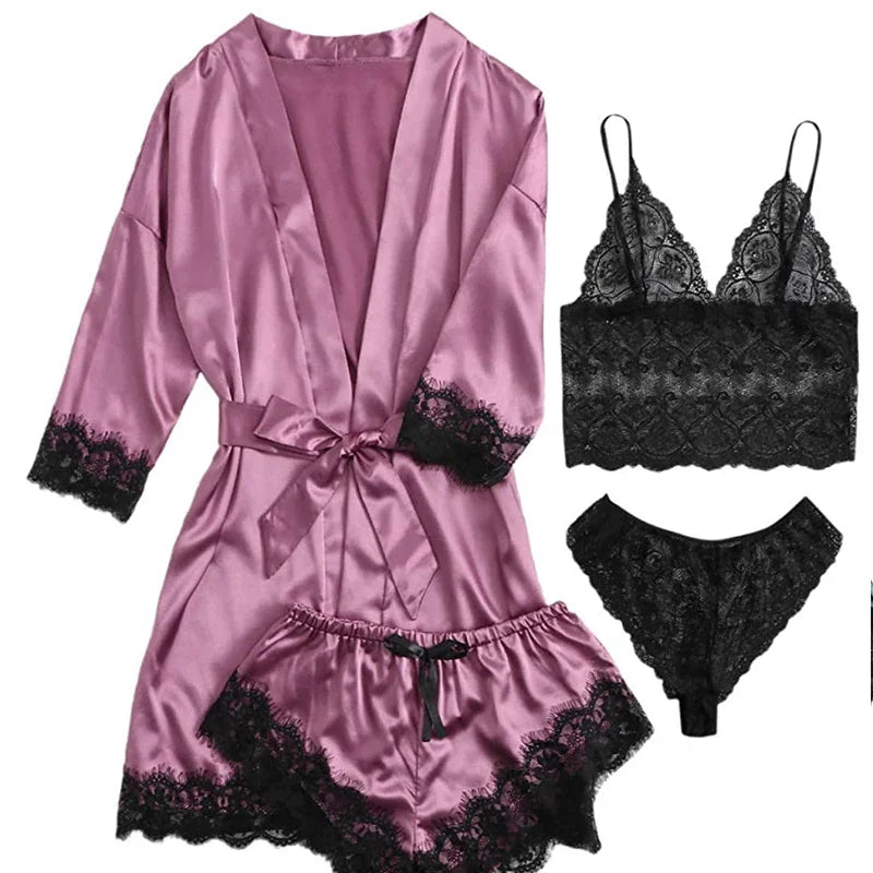 Satin Luxe 4-Piece Women’s Pajama Set