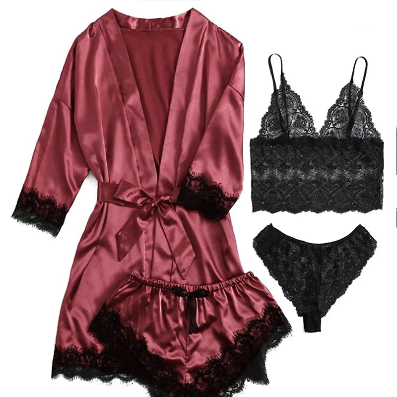 Satin Luxe 4-Piece Women’s Pajama Set