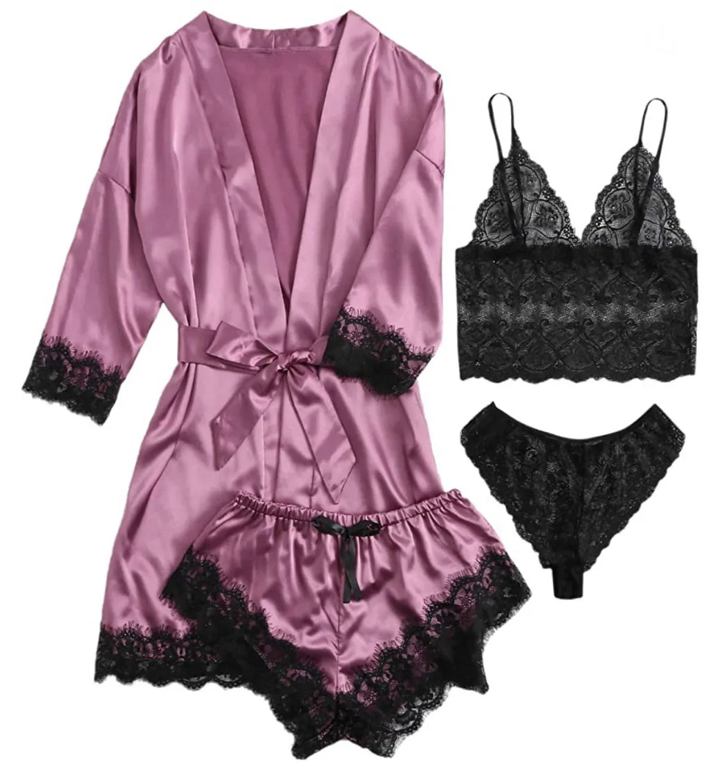 Satin Luxe 4-Piece Women’s Pajama Set