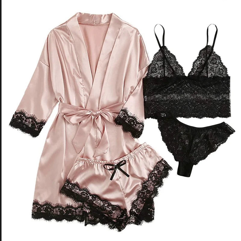 Satin Luxe 4-Piece Women’s Pajama Set